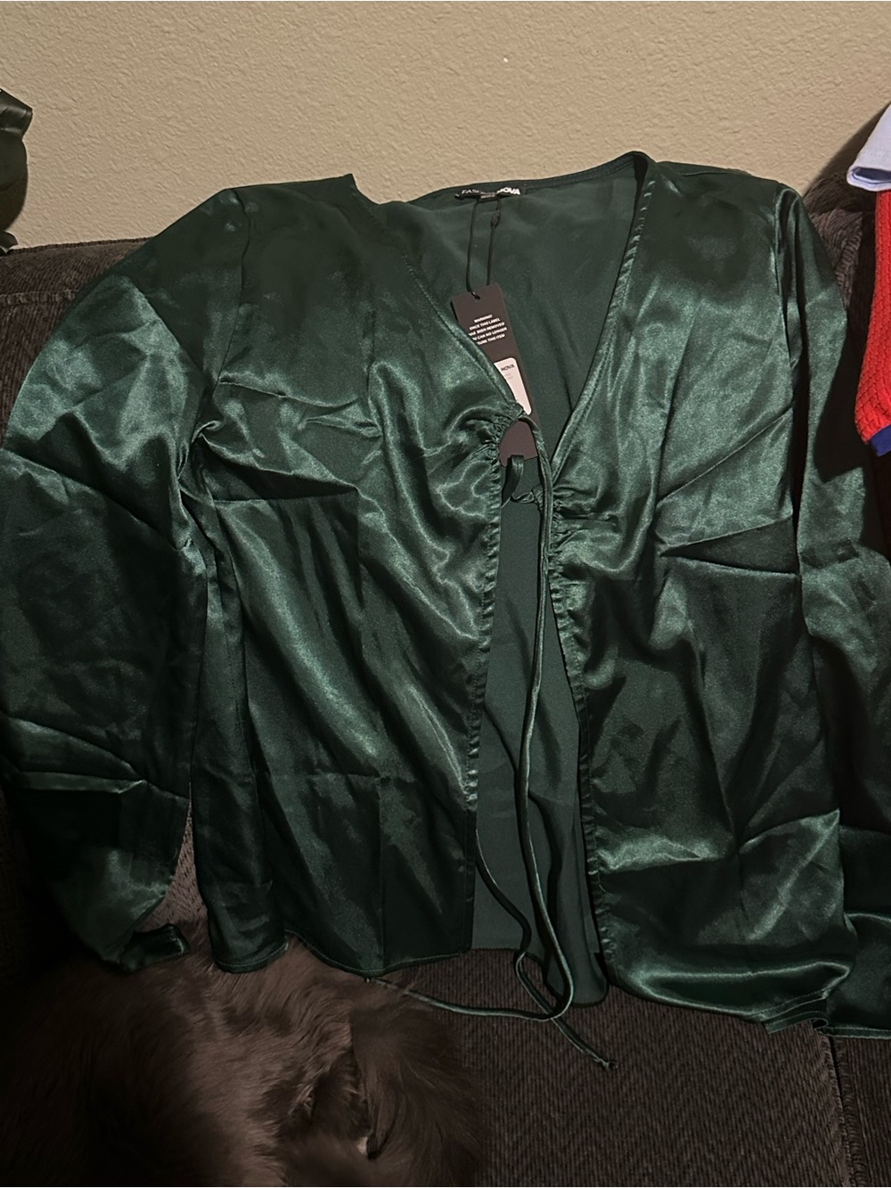 Fashion Nova Emerald Satin Open-Front Jacket
